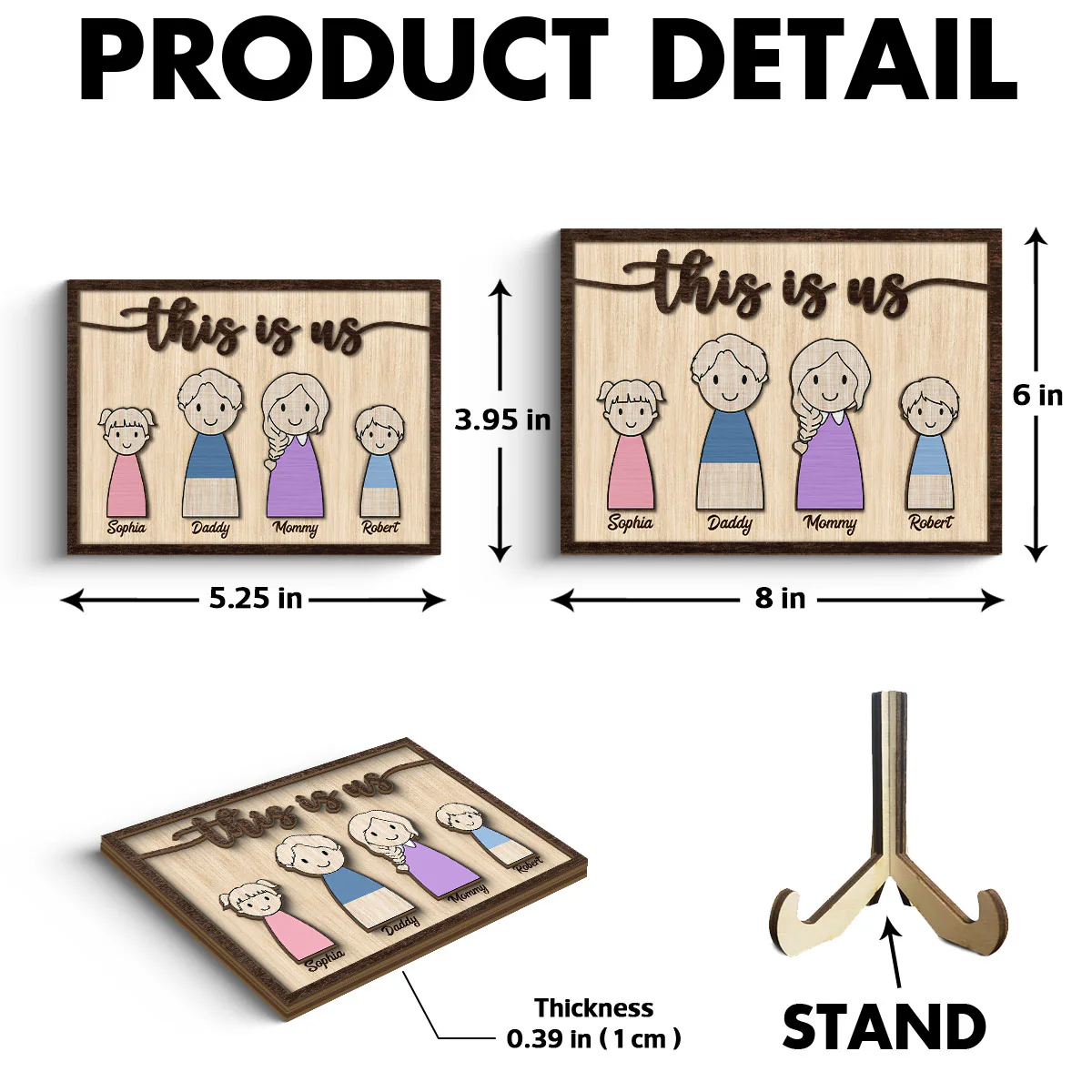 Simple Cartoon Family This Is Us Home Decor Personalized 2-Layer Wooden Plaque - Image 6