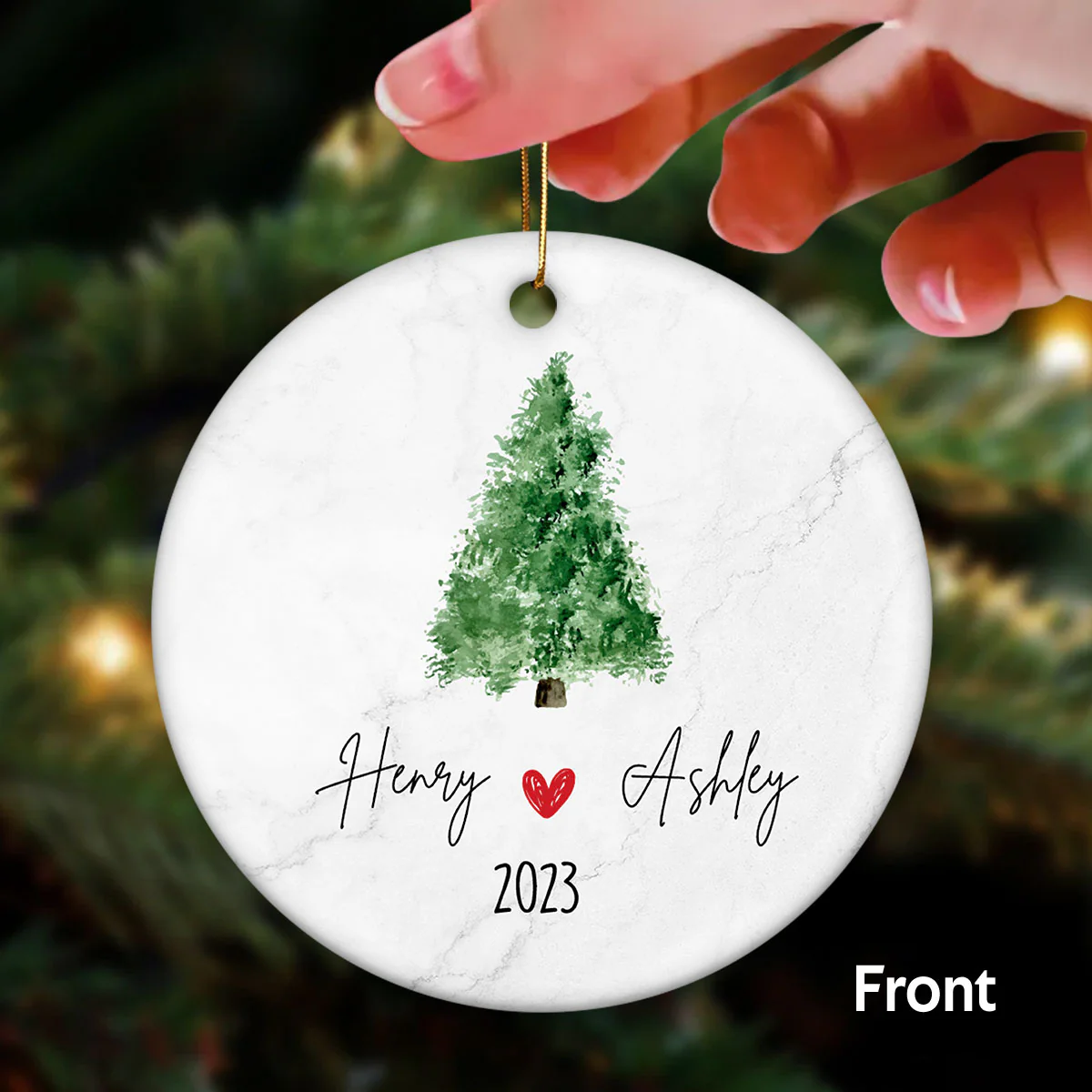 Simple Christmas Thing Couple Kissing Personalized Double Sided Circle Ornament - Image 2