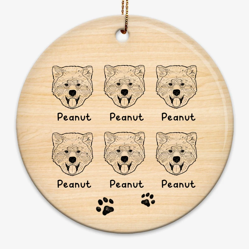 Simple Dog Head Outline Personalized Circle Ornament