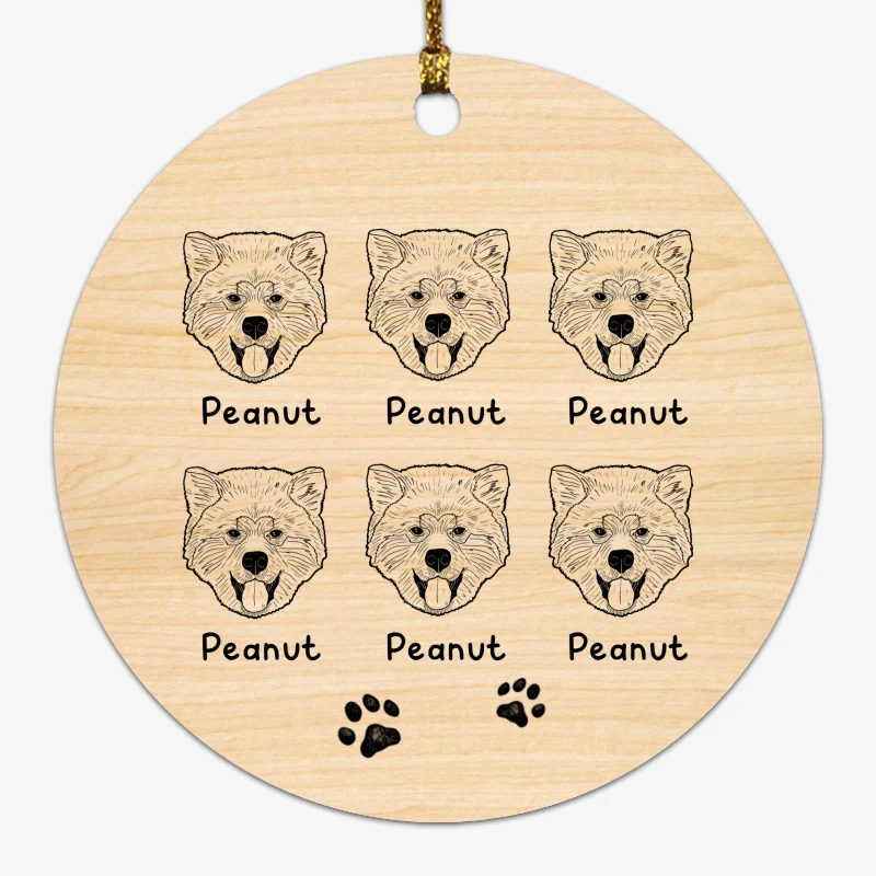 Simple Dog Head Outline Personalized Circle Ornament - Image 2