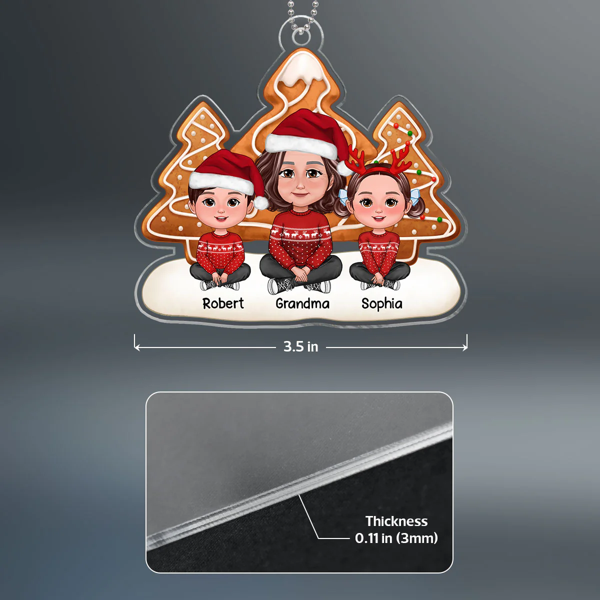 Simple Ginger Bread Christmas Trees Grandma & Grandkids Sitting Personalized Acrylic Ornament - Image 4