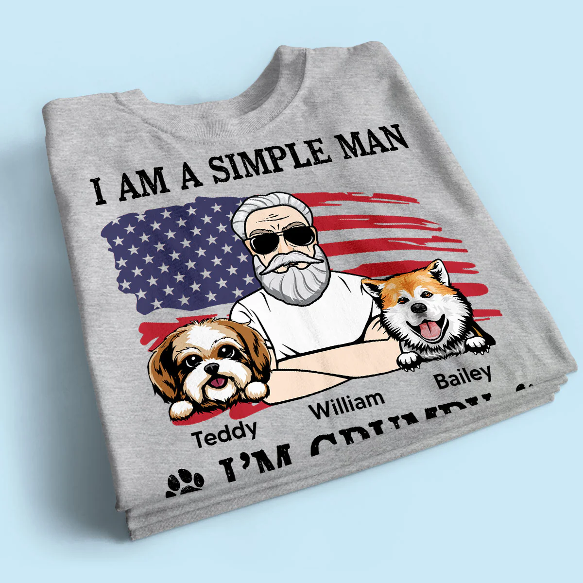 Simple Man Grumpy And Like My Dogs Nation Flag Personalized Shirt, Perfect Gift for Dog Lovers - Image 2