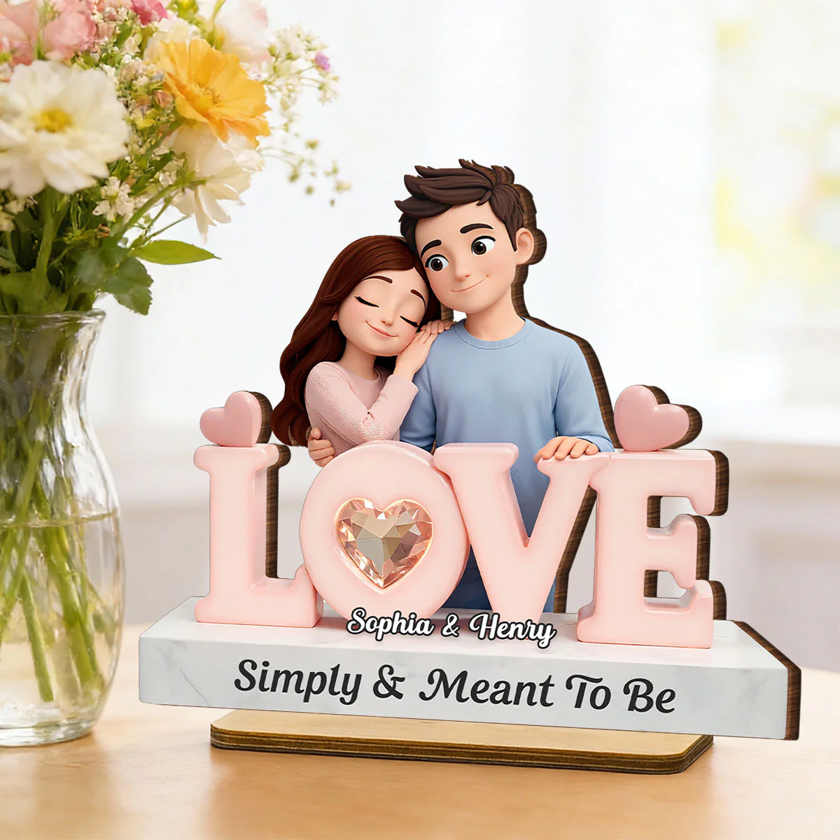 Simply & Meant To Be Romantic Couple - Personalized 2-Layered Wooden Plaque - Valentine's Gift For Him, For Her, For Couple - Image 2