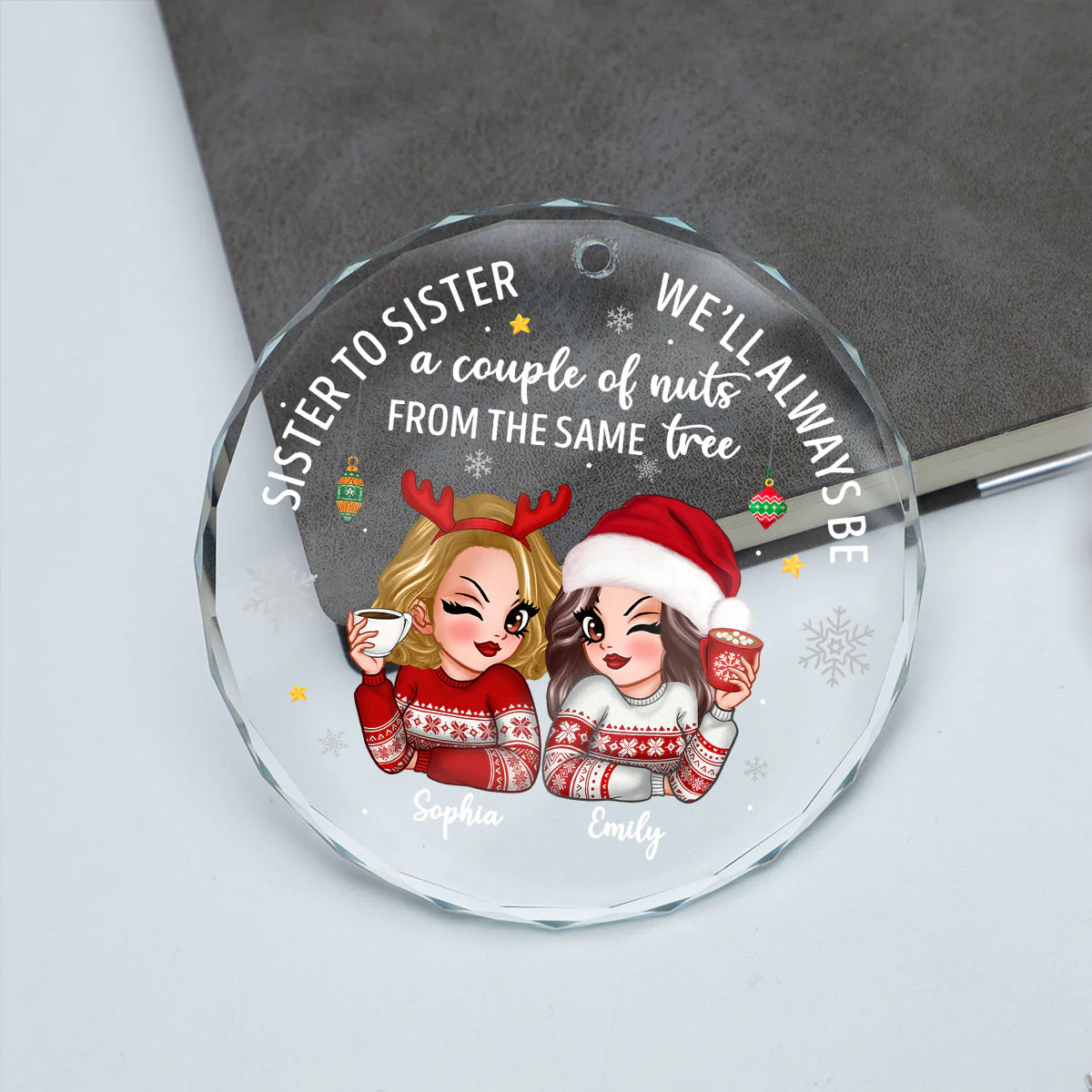 Sister To Sister Couple Of Nuts Sassy Girls Christmas Personalized Glass Ornament, Funny Christmas Gift For Sisters - Image 4