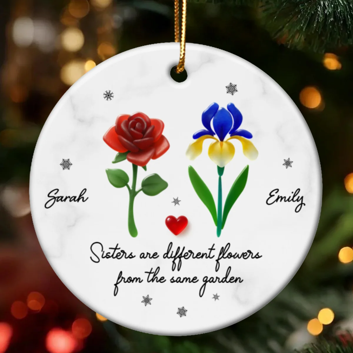 Sisters Are Different Flowers from the Same Garden, 3D Effect Sea Glass - Personalized Ceramic Ornament with Acrylic - Image 10