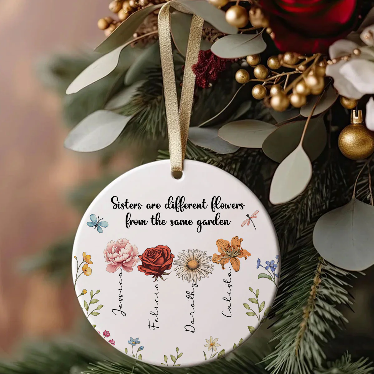 Sisters Are Different Flowers From The Same Garden Personalized Ceramic Ornament, Christmas Gift For Sisters, Siblings, Besties - Image 4