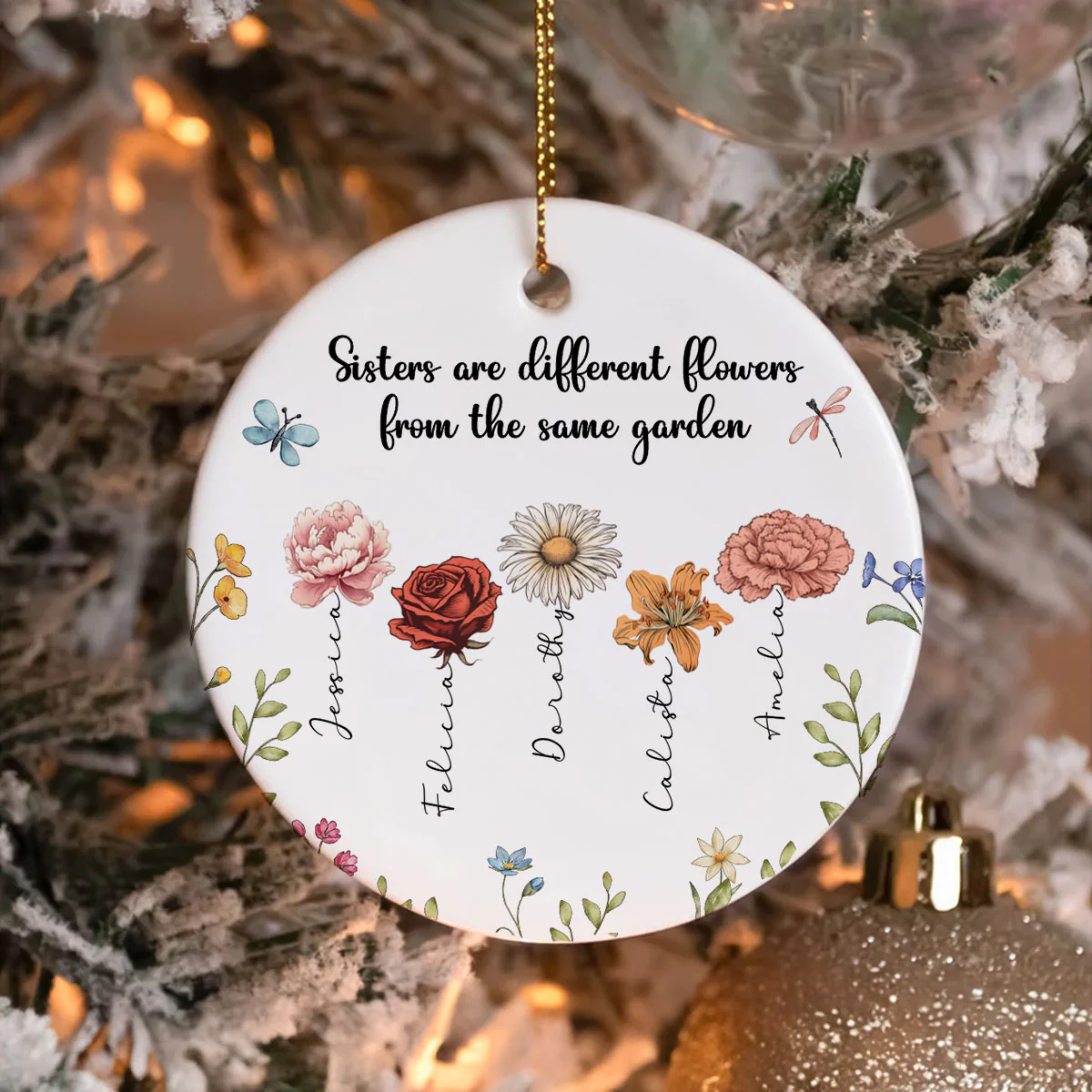 Sisters Are Different Flowers From The Same Garden Personalized Ceramic Ornament, Christmas Gift For Sisters, Siblings, Besties - Image 6