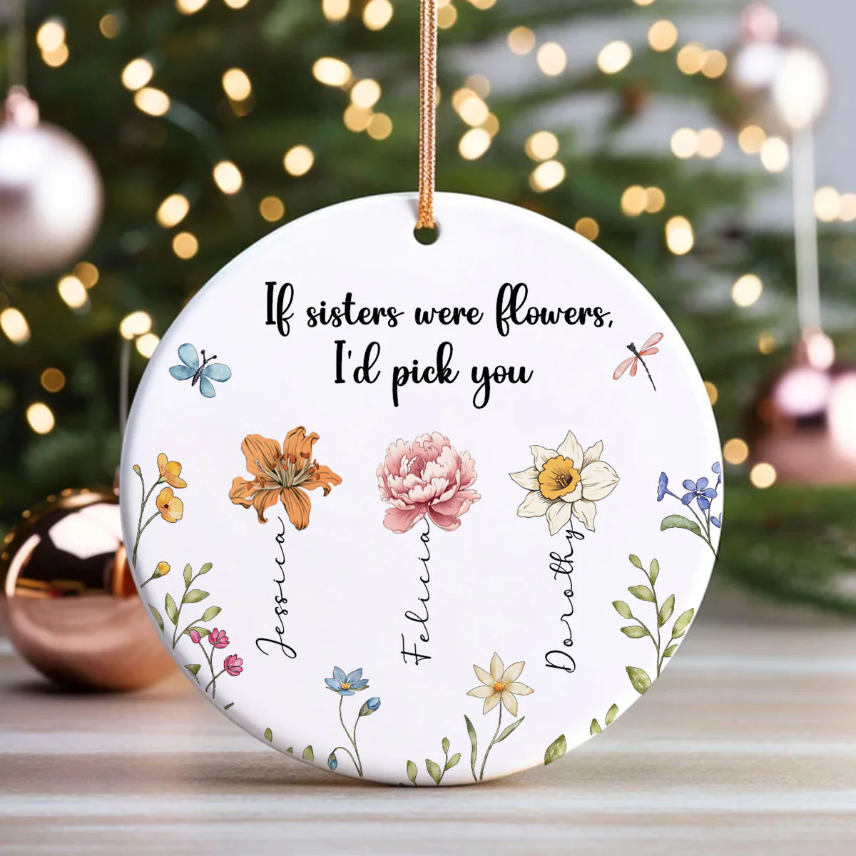 Sisters Are Different Flowers From The Same Garden Personalized Ceramic Ornament, Christmas Gift For Sisters, Siblings, Besties - Image 7