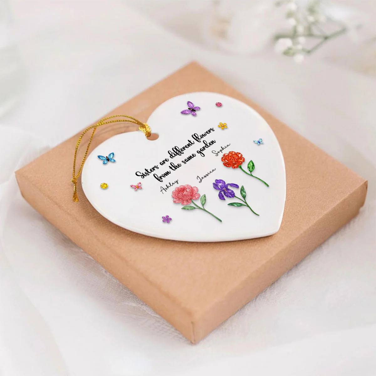Sisters Are Different Flowers from the Same Garden - Personalized Ceramic Ornament - 3D Crystal Effect, Thoughtful Christmas Gift for Sisters - Image 6