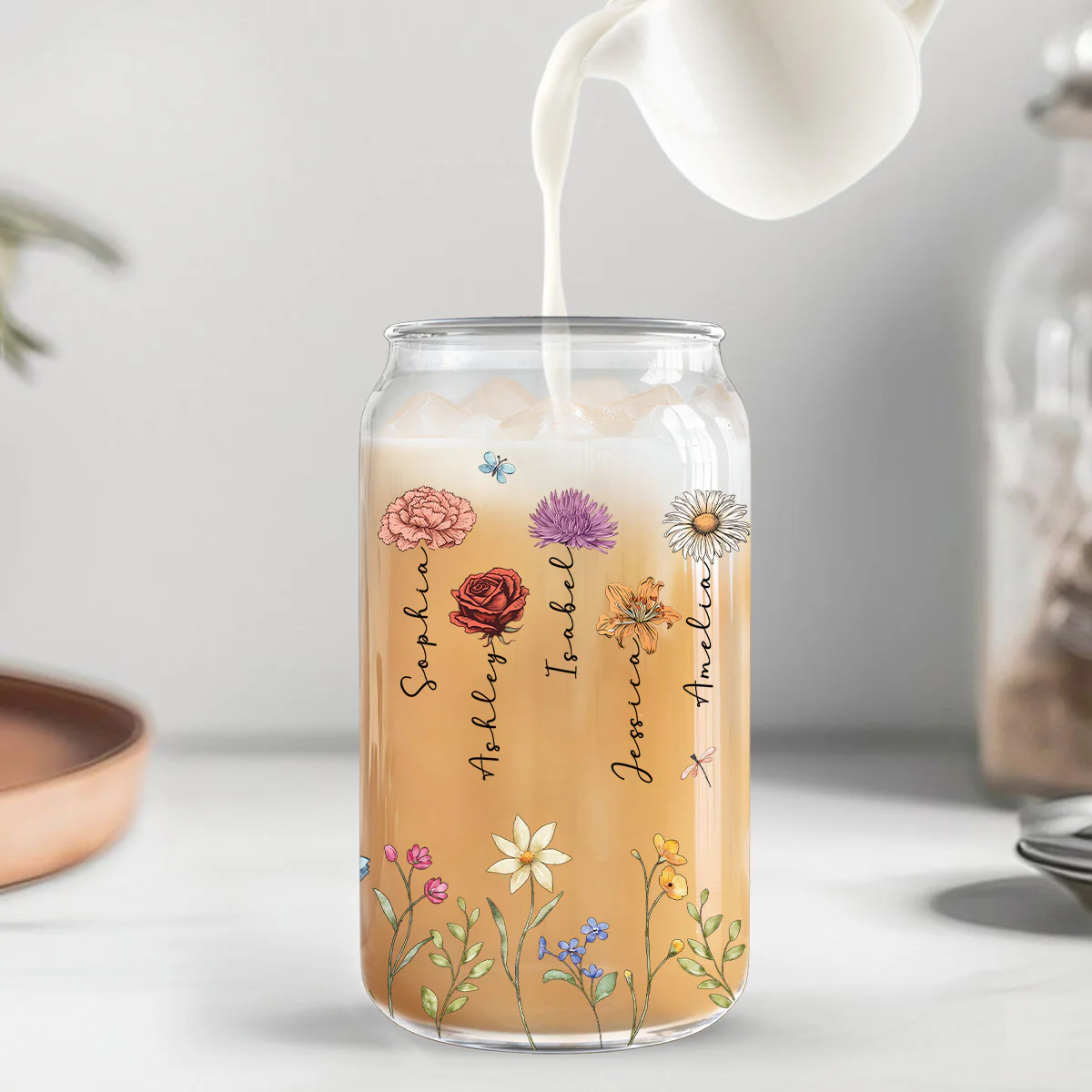 Sisters Are Different Flowers From The Same Garden Personalized Clear Glass Can, Birthday, Christmas Gift For Sisters, Siblings, Besties - Image 4