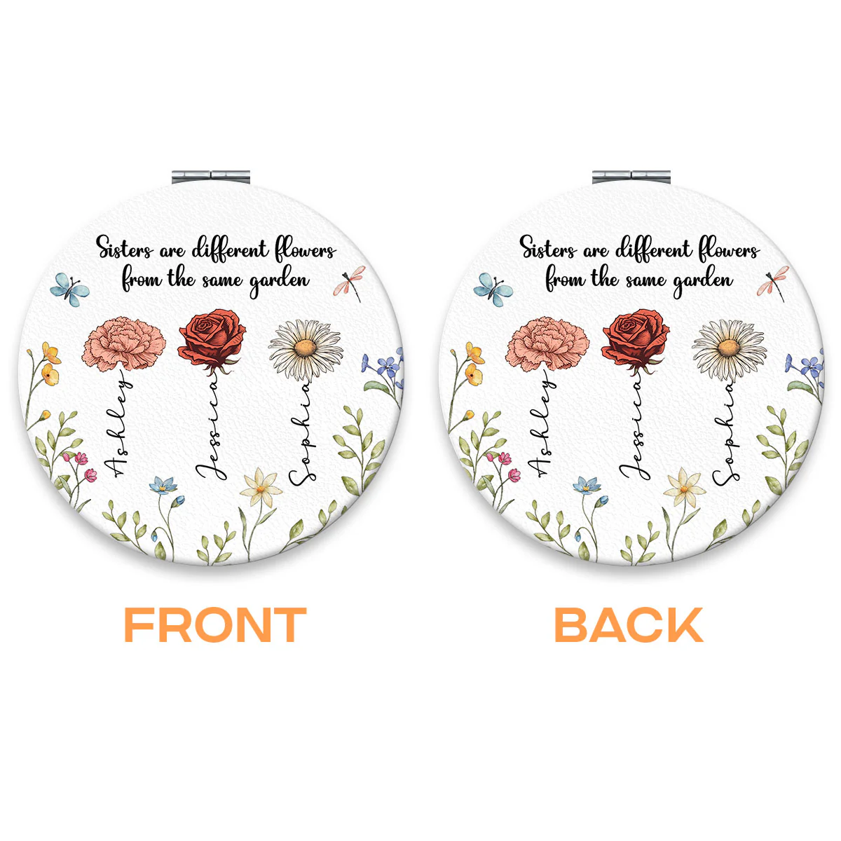 Sisters Are Different Flowers From The Same Garden Personalized Compact Mirror, Birthday, Christmas Gift For Sisters, Siblings, Besties - Image 2