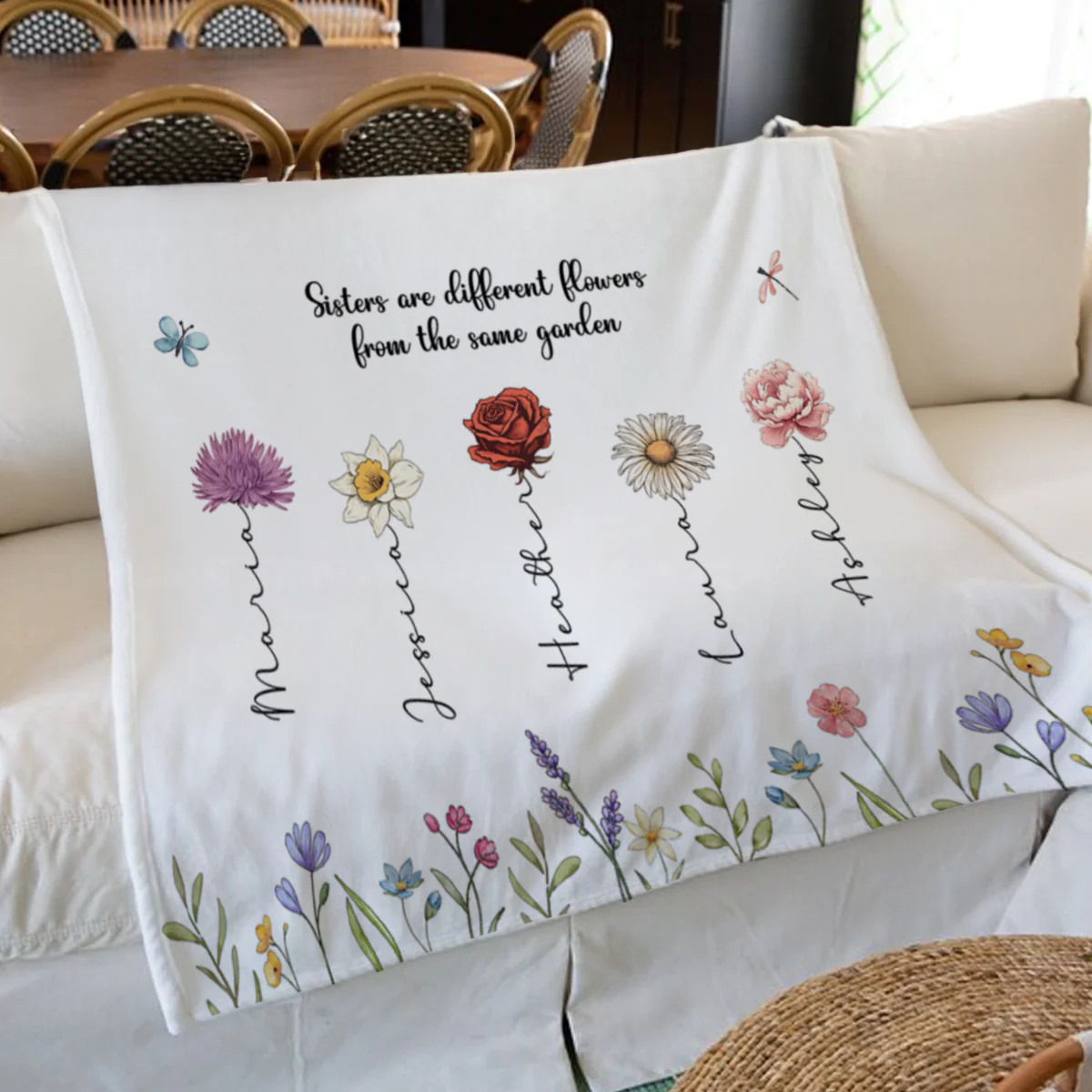 Sisters Are Different Flowers From The Same Garden Personalized Fleece Blanket, Christmas Gift For Sisters, Siblings, Besties - Image 3