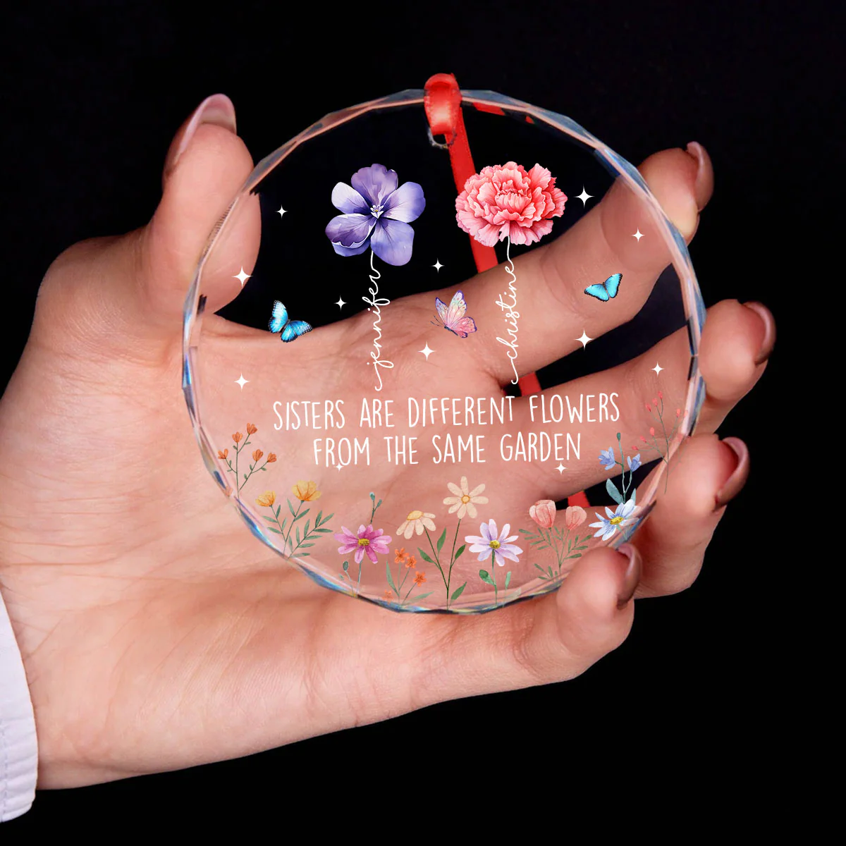 Sisters Are Different Flowers From The Same Garden Personalized Glass Ornament, Christmas Gift For Sisters - Image 10