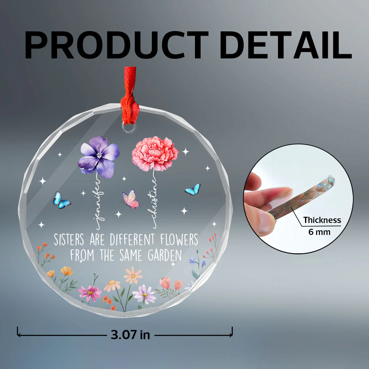Sisters Are Different Flowers From The Same Garden Personalized Glass Ornament, Christmas Gift For Sisters - Image 11