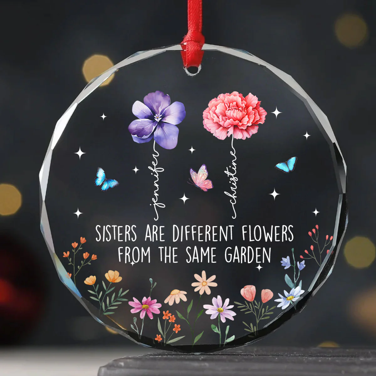 Sisters Are Different Flowers From The Same Garden Personalized Glass Ornament, Christmas Gift For Sisters - Image 3