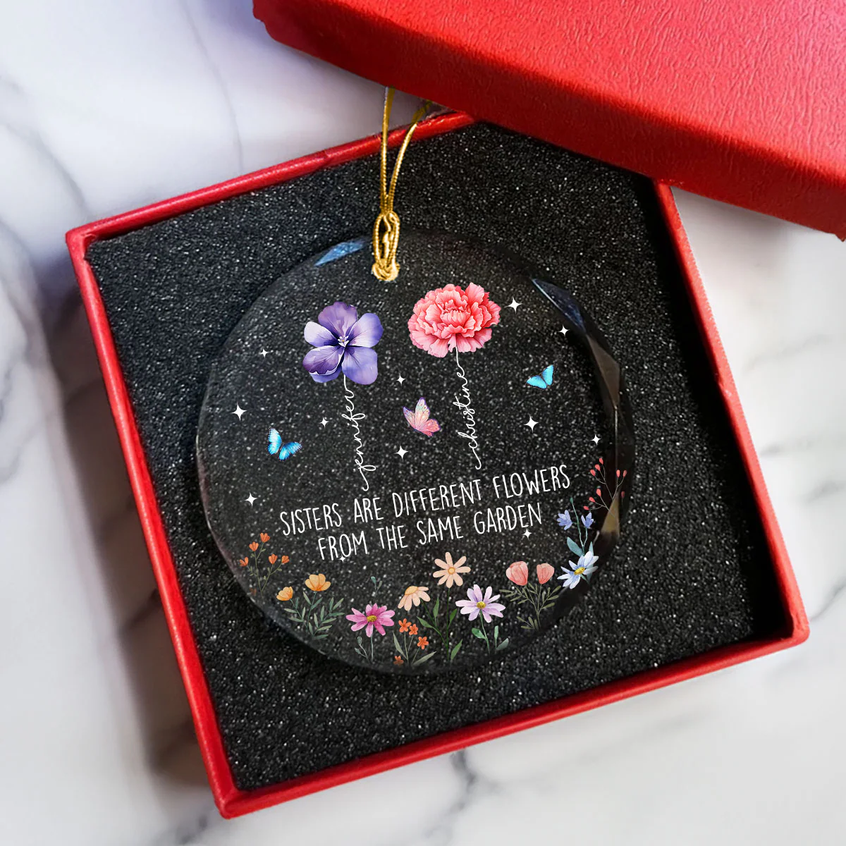 Sisters Are Different Flowers From The Same Garden Personalized Glass Ornament, Christmas Gift For Sisters - Image 7
