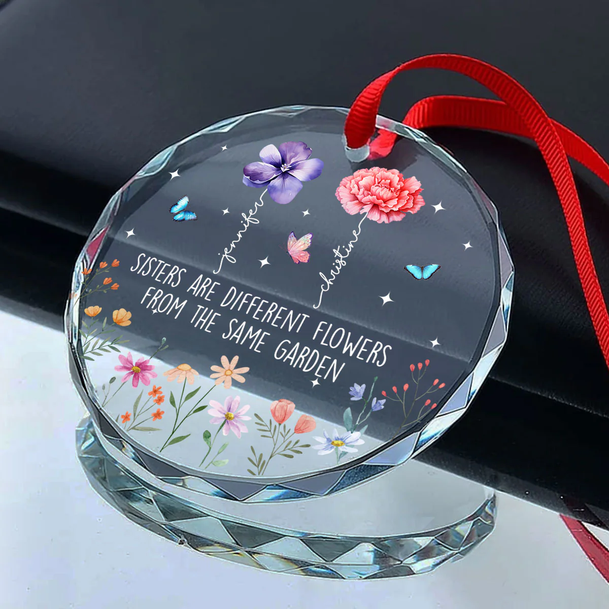 Sisters Are Different Flowers From The Same Garden Personalized Glass Ornament, Christmas Gift For Sisters - Image 8