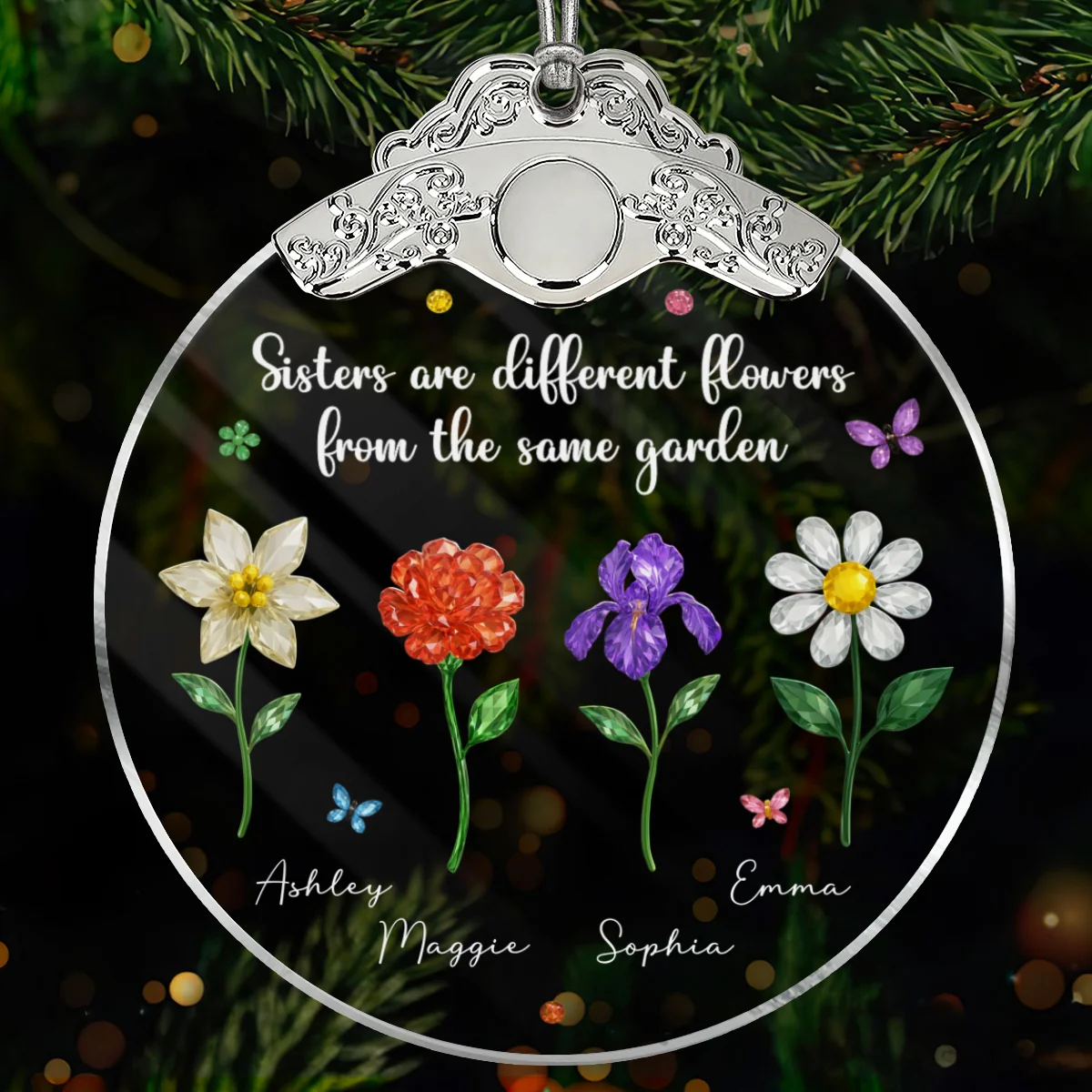 Sisters Are Different Flowers from the Same Garden - Personalized Glass Ornament With Silver Cap - 3D Crystal Effect, Thoughtful Christmas Gift for Sisters - Image 8