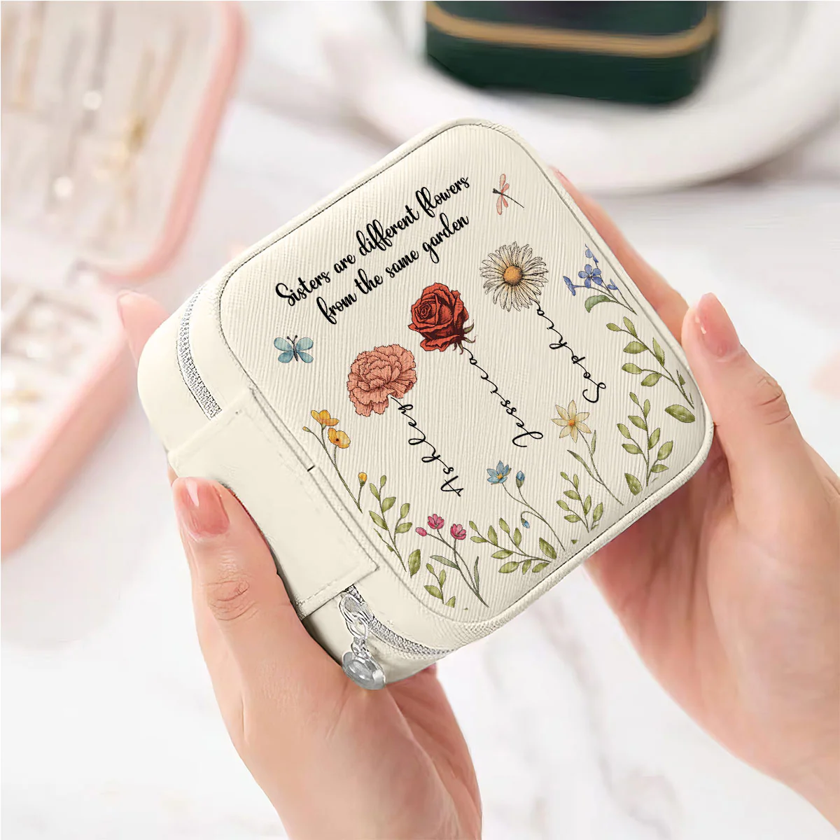 Sisters Are Different Flowers From The Same Garden Personalized Portable Jewelry Box, Birthday Gift For Sisters, Siblings, Besties or Just Because - Image 7