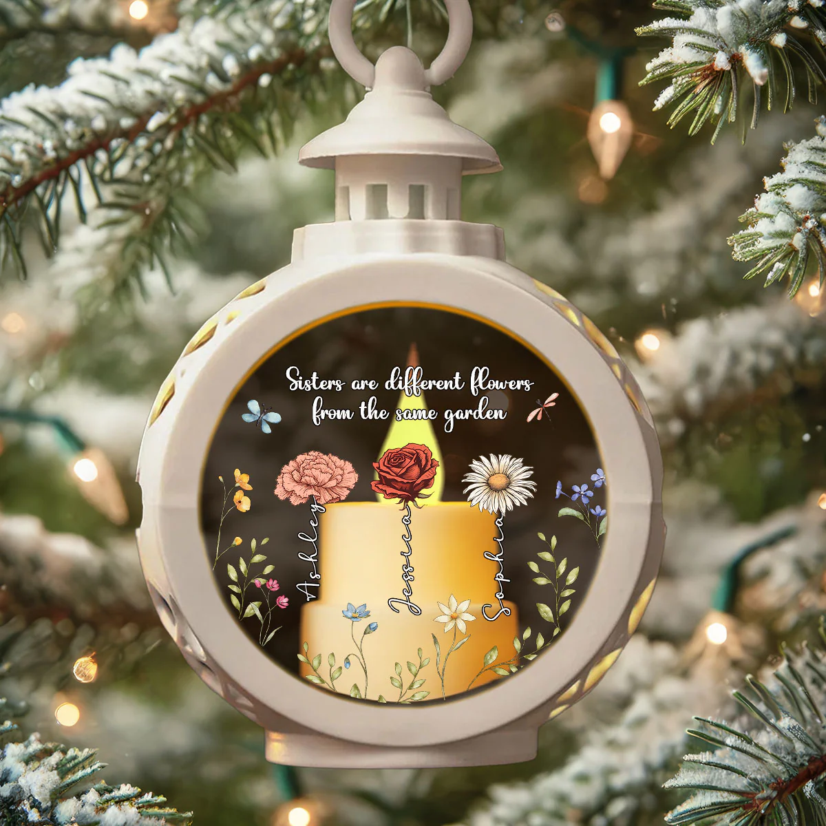 Sisters Are Different Flowers From The Same Garden Personalized Lantern Ornament, Christmas Gift For Sisters, Siblings, Besties - Image 3