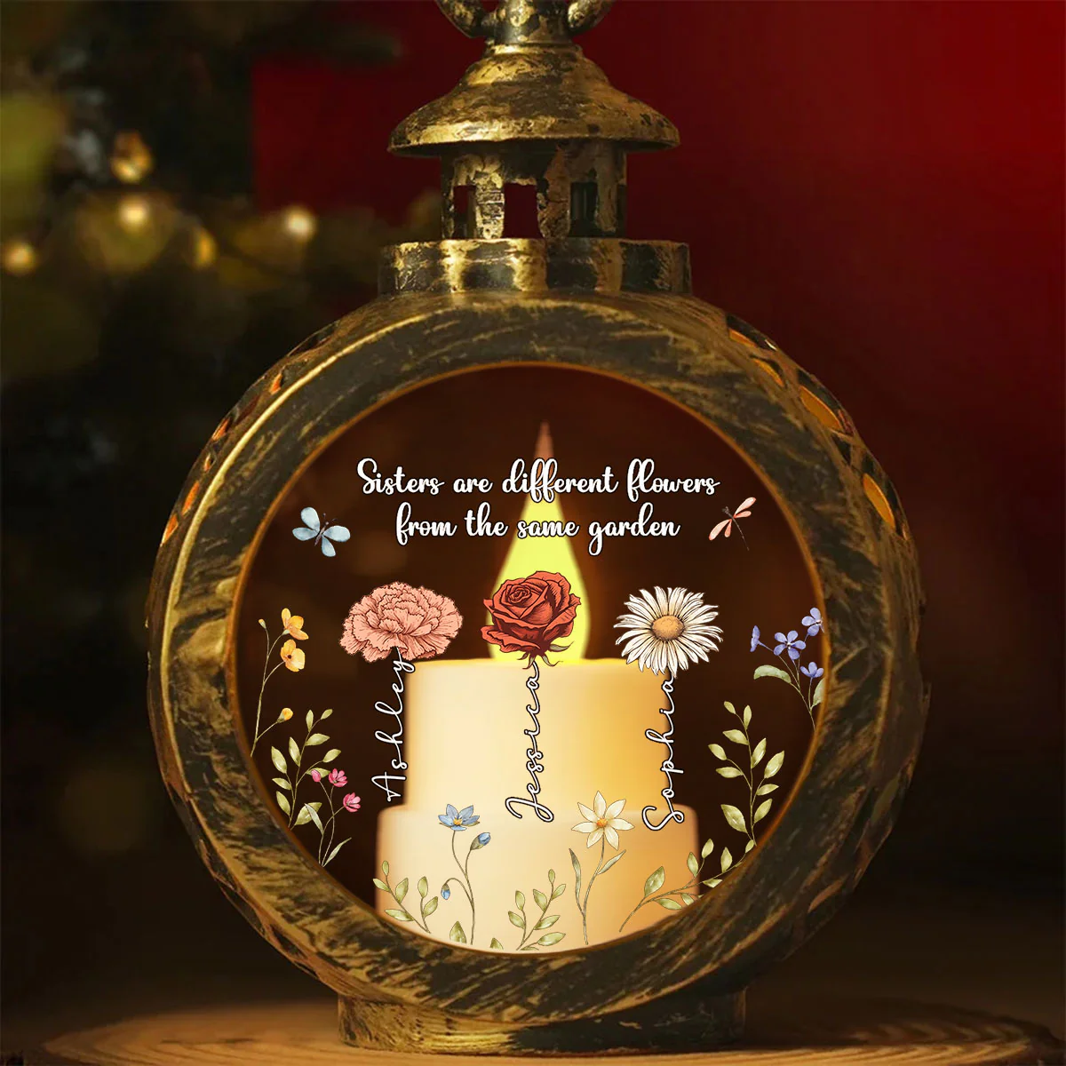Sisters Are Different Flowers From The Same Garden Personalized Lantern Ornament, Christmas Gift For Sisters, Siblings, Besties - Image 4