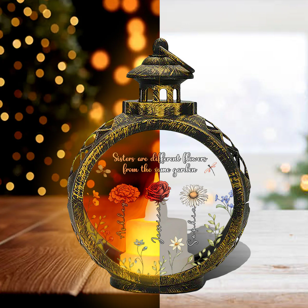 Sisters Are Different Flowers From The Same Garden Personalized Lantern Ornament, Christmas Gift For Sisters, Siblings, Besties - Image 6