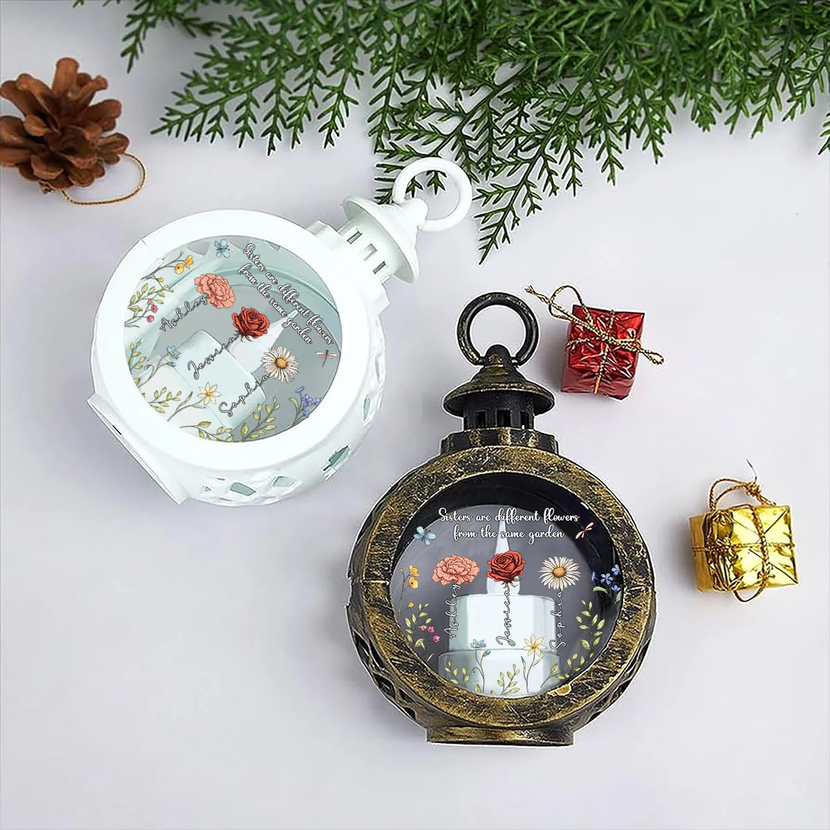 Sisters Are Different Flowers From The Same Garden Personalized Lantern Ornament, Christmas Gift For Sisters, Siblings, Besties - Image 7