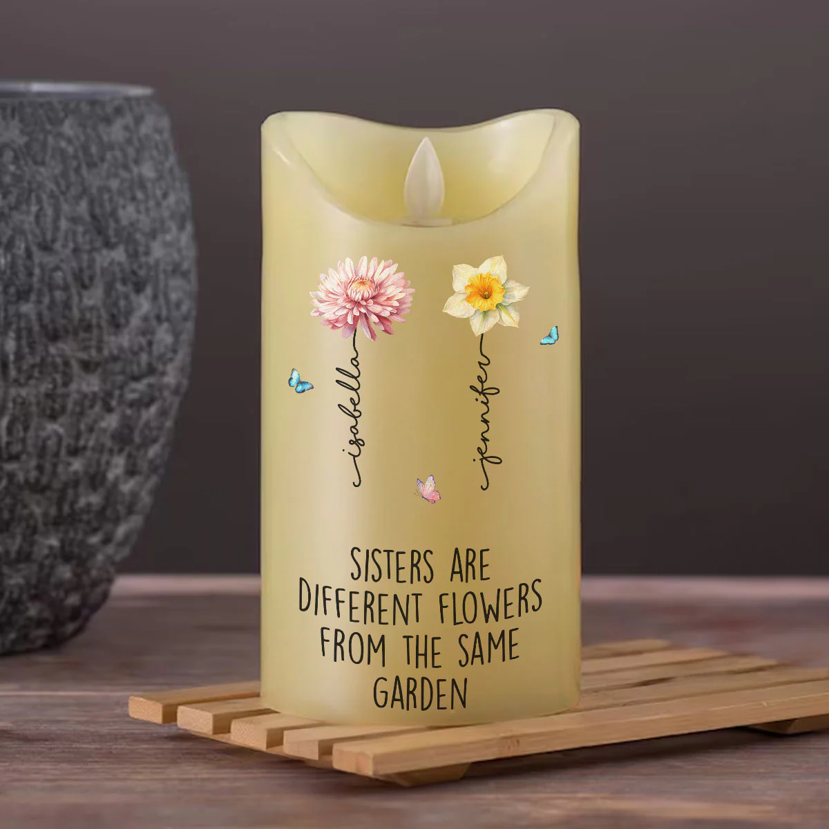 Sisters Are Different Flowers From The Same Garden Personalized LED Candle, Christmas Gift For Sisters - Image 4