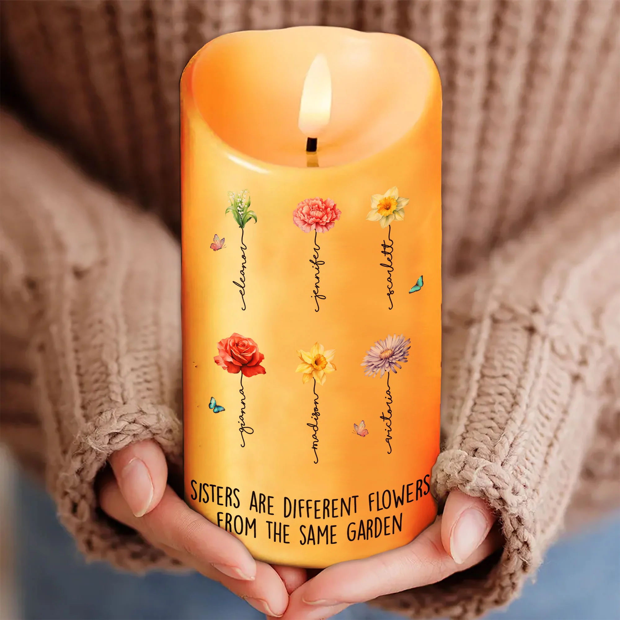 Sisters Are Different Flowers From The Same Garden Personalized LED Candle, Christmas Gift For Sisters - Image 6