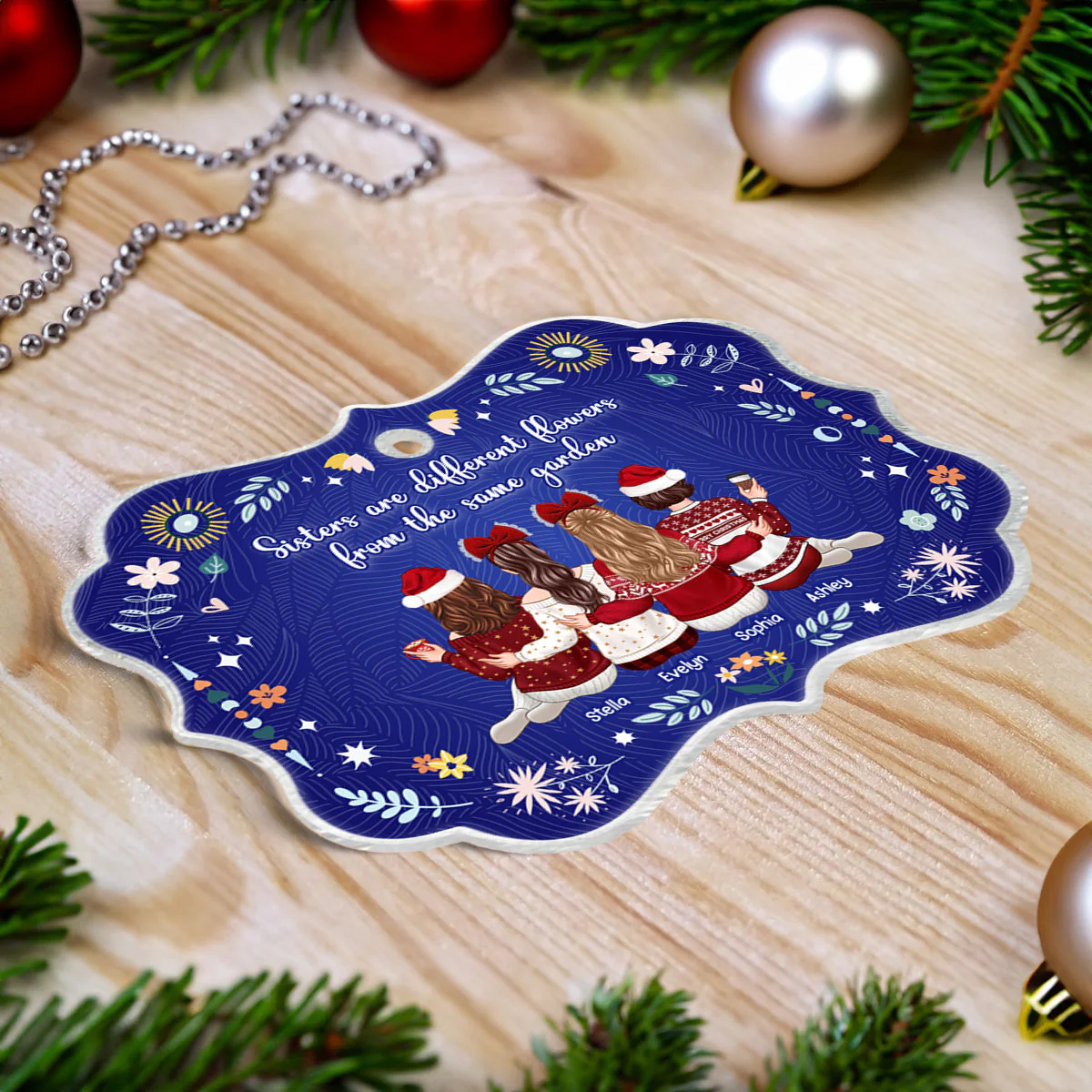 Sisters Are Different Flowers from the Same Garden, Sisters Sitting Back View Personalized Acrylic Ornament, Christmas Gift for - Image 5