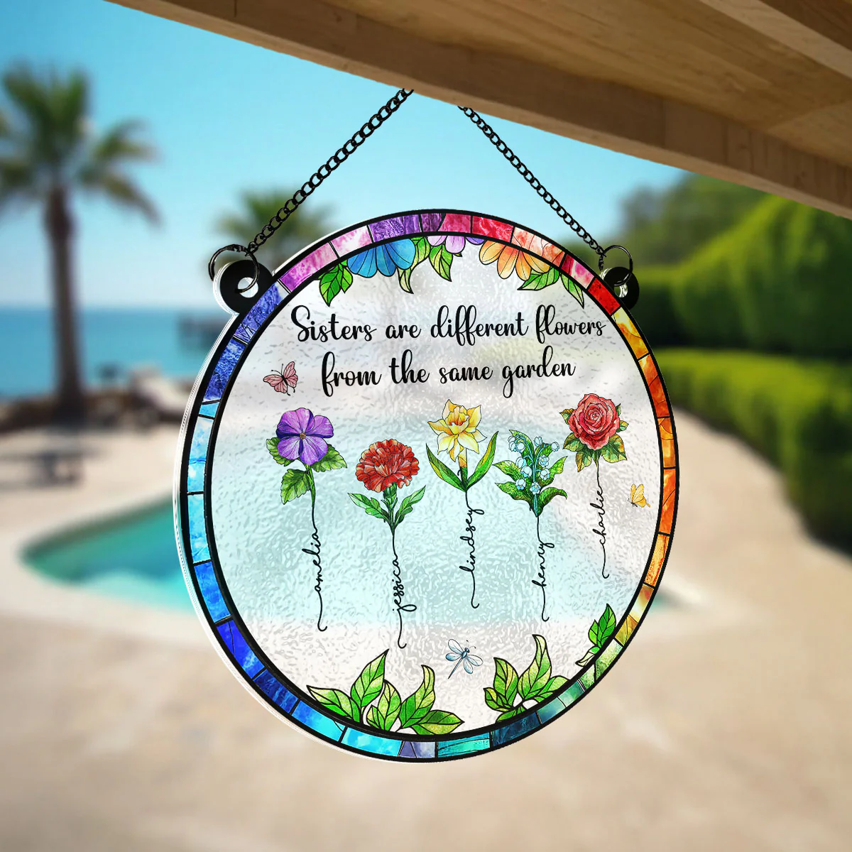 Sisters Are Different Flowers In Garden Beautiful Birth Month Flowers Personalized Acrylic Suncatcher - Image 4