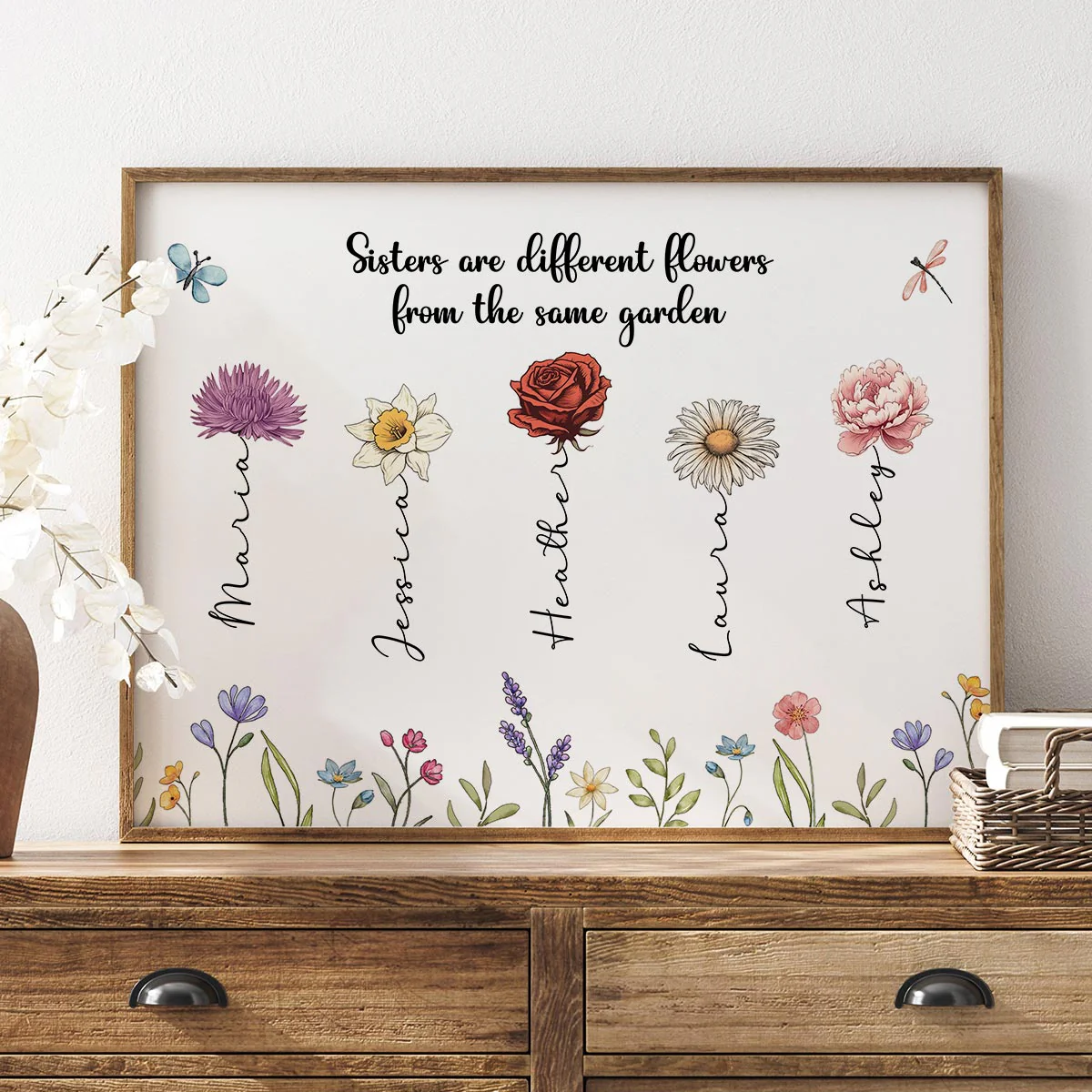 Sisters Are Different Flowers From The Same Garden Personalized Poster, Long Distance Togetherness Birthday Christmas Gift For Sisters, Siblings