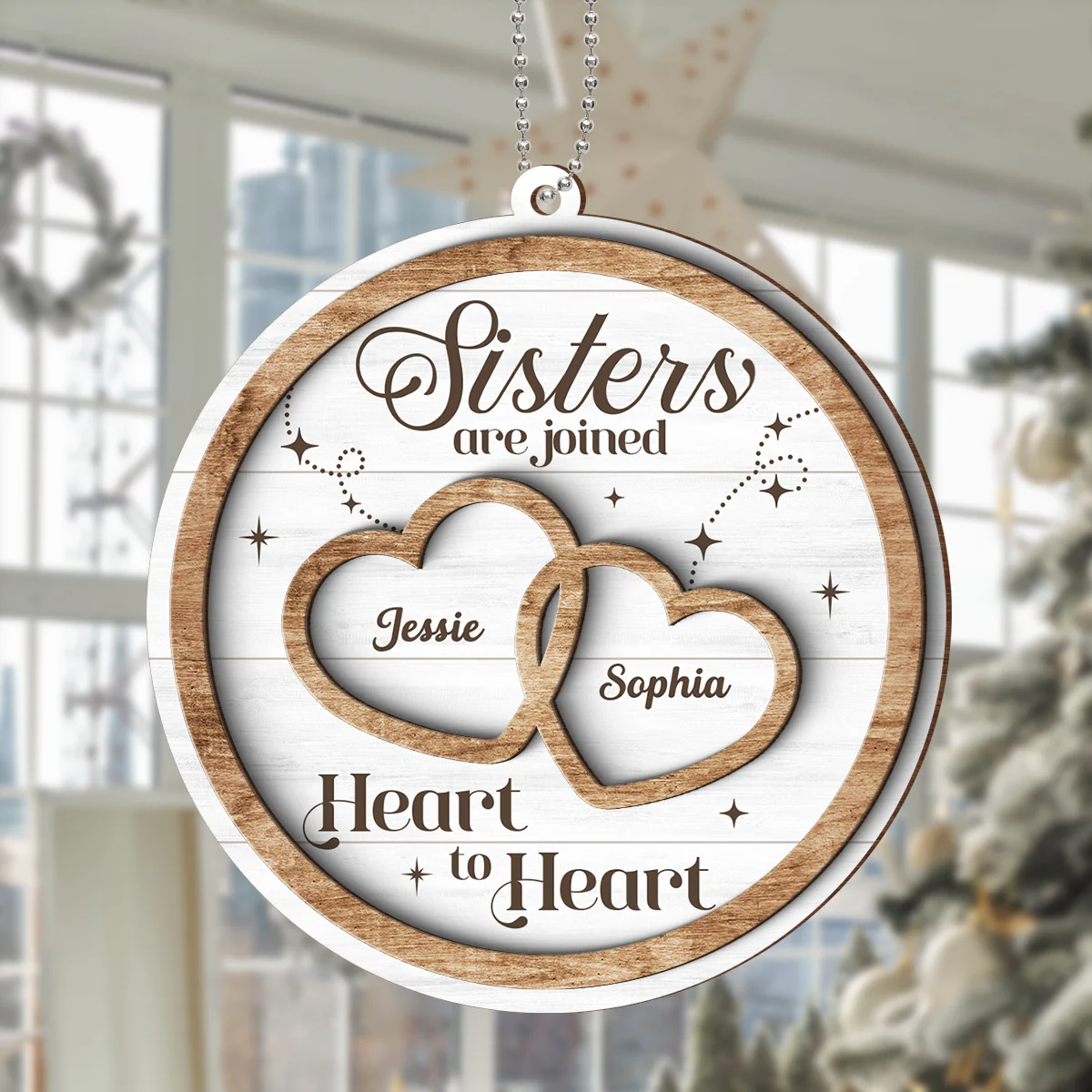 Sisters Are Joined Heart To Heart Christmas Personalized 2-Layer Wooden Ornament, Christmas Gift For Sisters, Siblings - Image 5