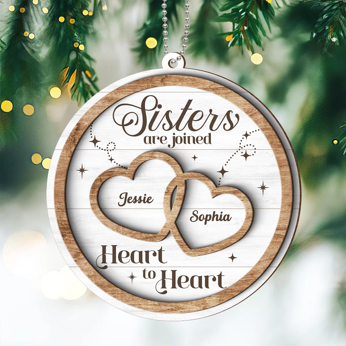 Sisters Are Joined Heart To Heart Christmas Personalized 2-Layer Wooden Ornament, Christmas Gift For Sisters, Siblings - Image 6