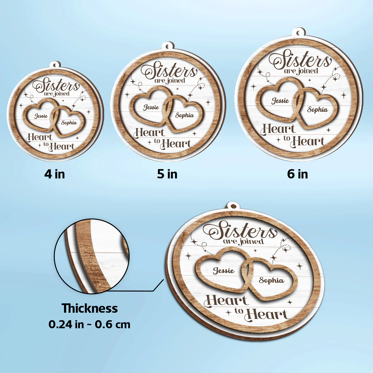 Sisters Are Joined Heart To Heart Christmas Personalized 2-Layer Wooden Ornament, Christmas Gift For Sisters, Siblings - Image 7