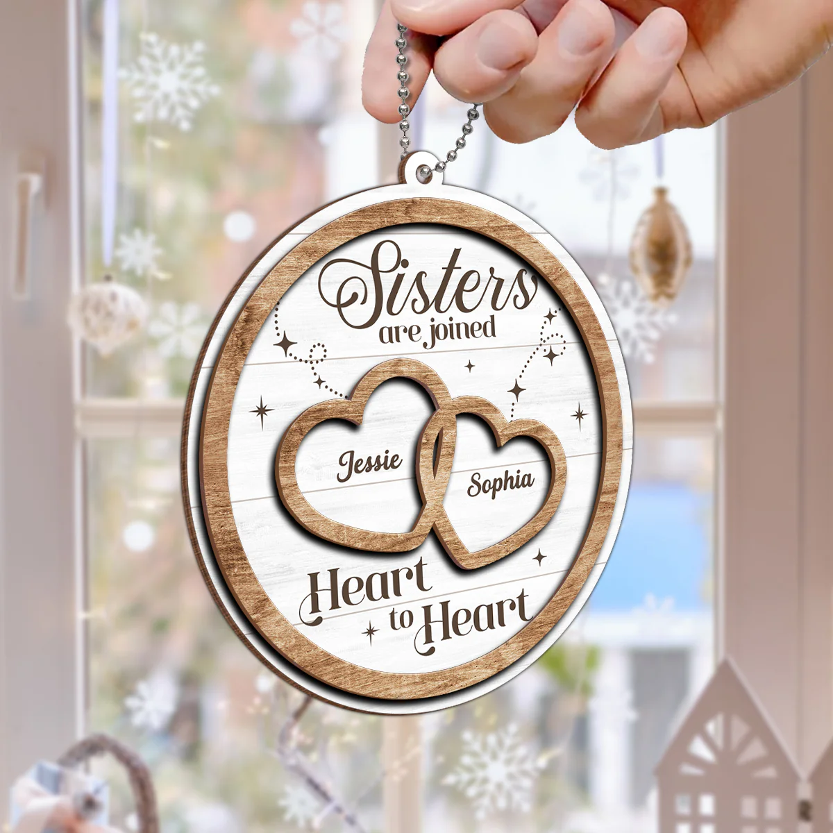 Sisters Are Joined Heart To Heart Christmas Personalized 2-Layer Wooden Ornament, Christmas Gift For Sisters, Siblings - Image 8