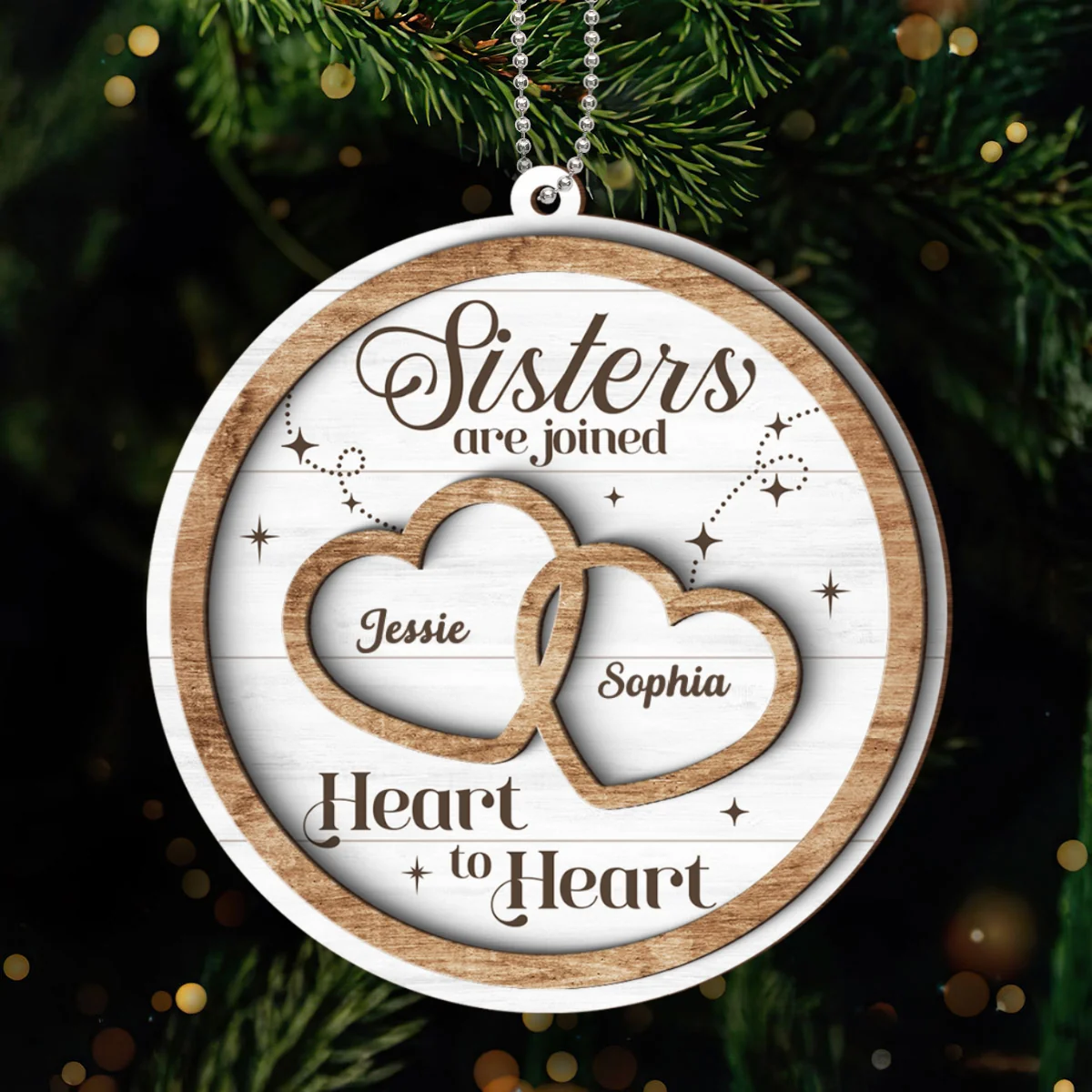 Sisters Are Joined Heart To Heart Christmas Personalized 2-Layer Wooden Ornament, Christmas Gift For Sisters, Siblings - Image 9