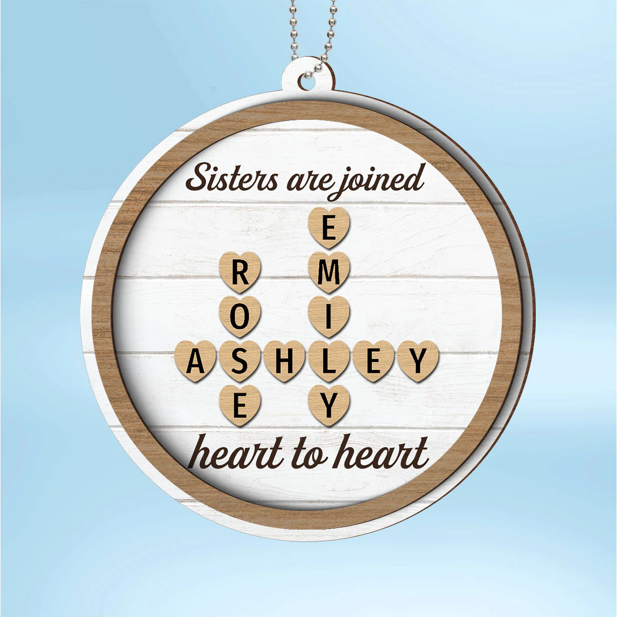 Sisters Are Joined Heart To Heart Crossword Puzzle Personalized 2-Layer Wooden Ornament, Christmas Gift For Best Friends, Sisters - Image 2