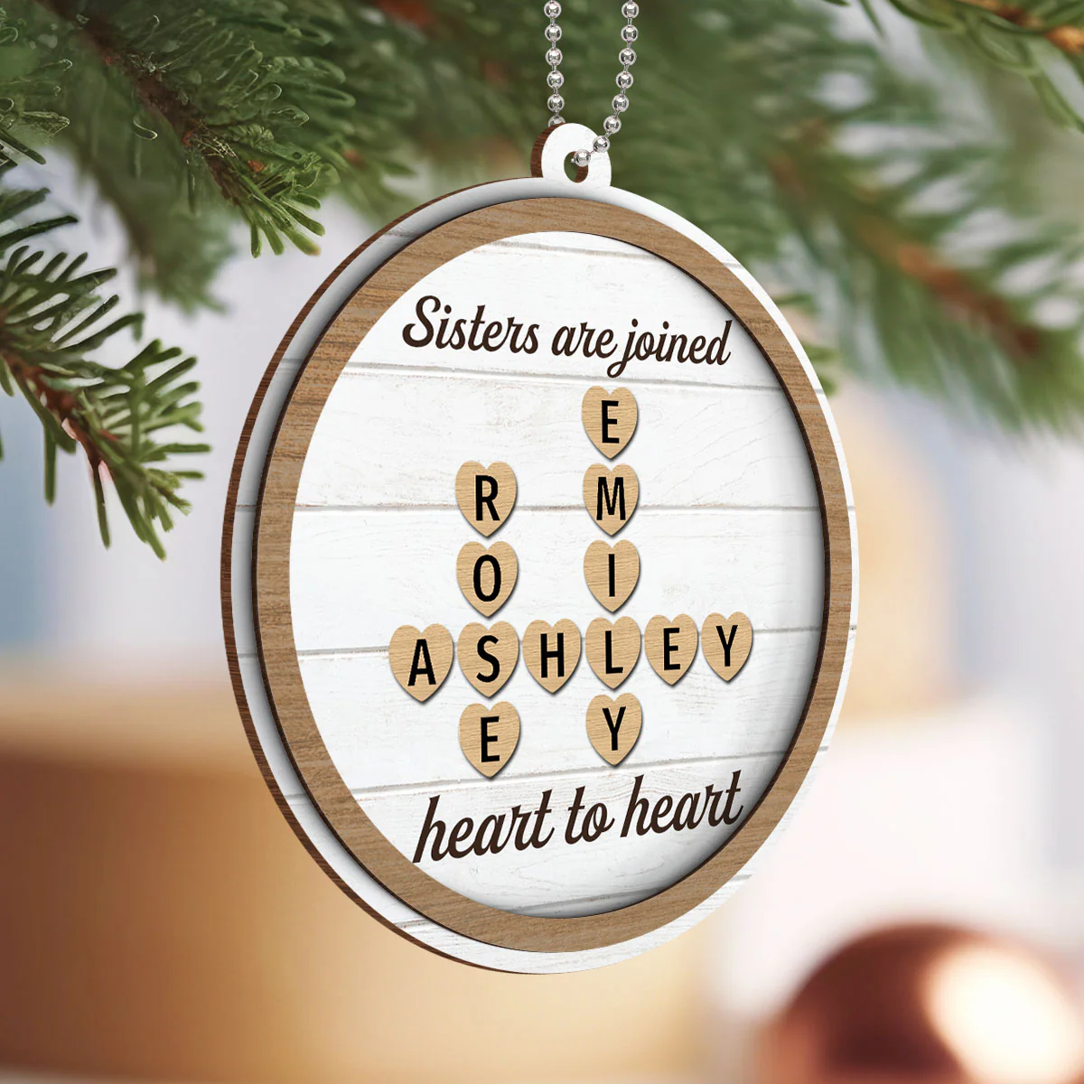 Sisters Are Joined Heart To Heart Crossword Puzzle Personalized 2-Layer Wooden Ornament, Christmas Gift For Best Friends, Sisters - Image 3