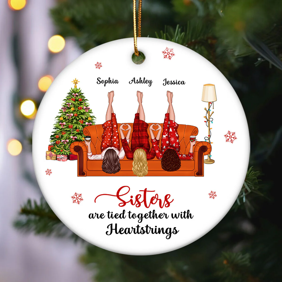 Sisters Are Tied Together With Heartstrings Personalized Ceramic Ornament, Christmas Gift for Sisters, Siblings - Image 3