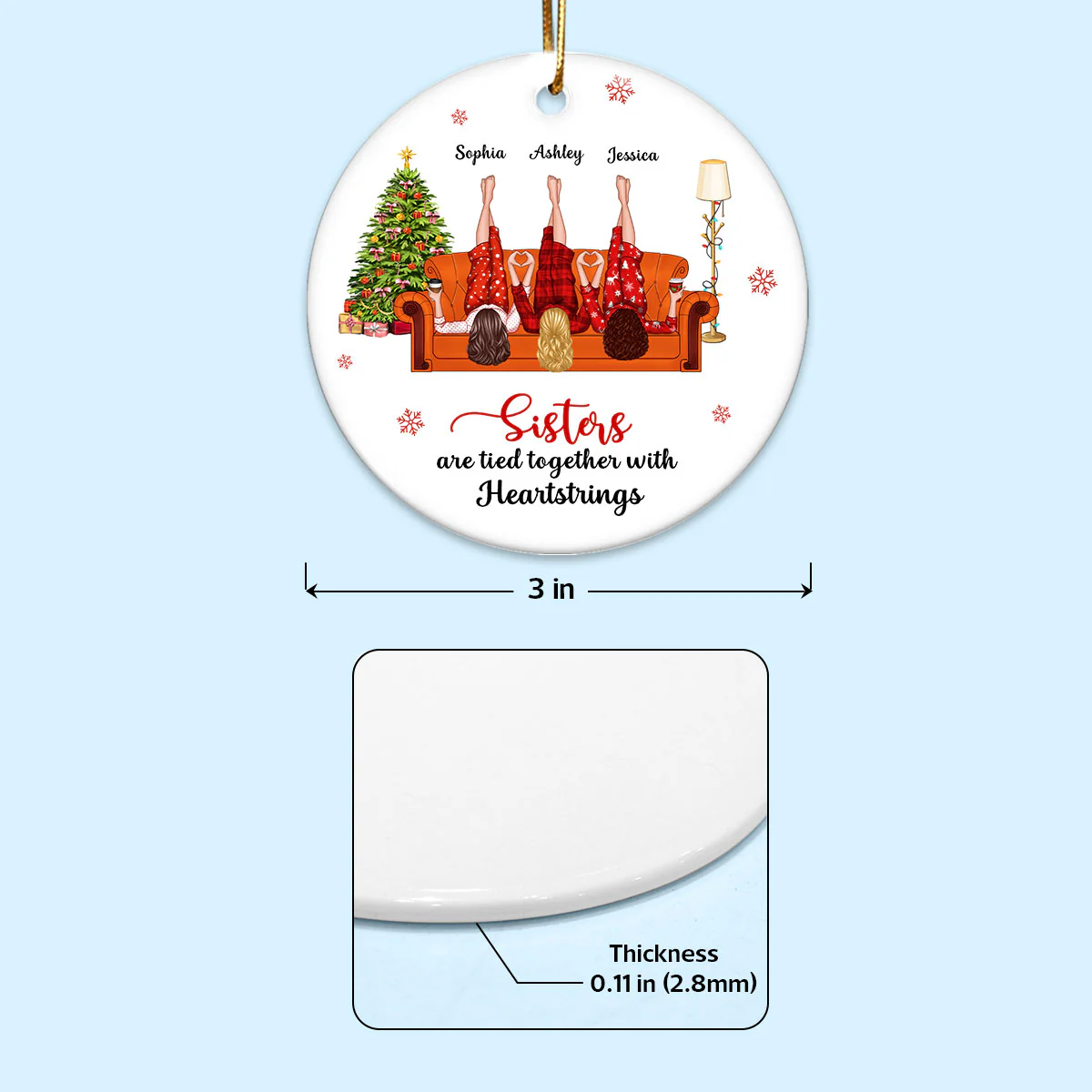 Sisters Are Tied Together With Heartstrings Personalized Ceramic Ornament, Christmas Gift for Sisters, Siblings - Image 5