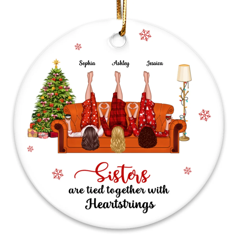 Sisters Are Tied Together With Heartstrings Personalized Ceramic Ornament, Christmas Gift for Sisters, Siblings - Image 7