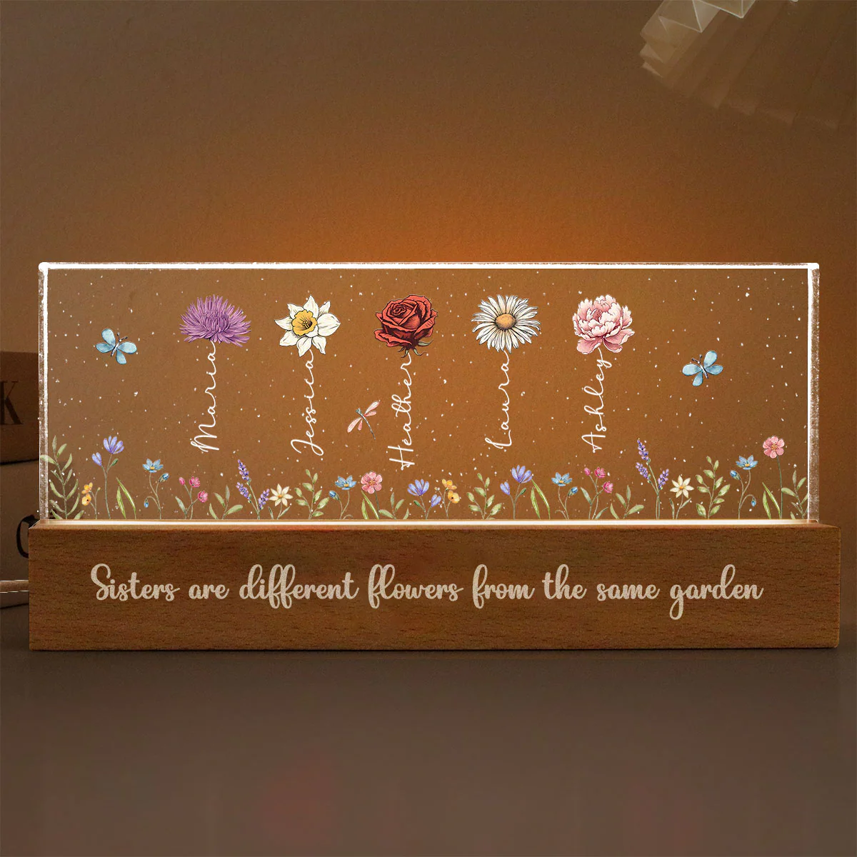 Sisters Besties Are Different Flowers From The Same Garden Personalized Acrylic Block LED Night Light - Image 5
