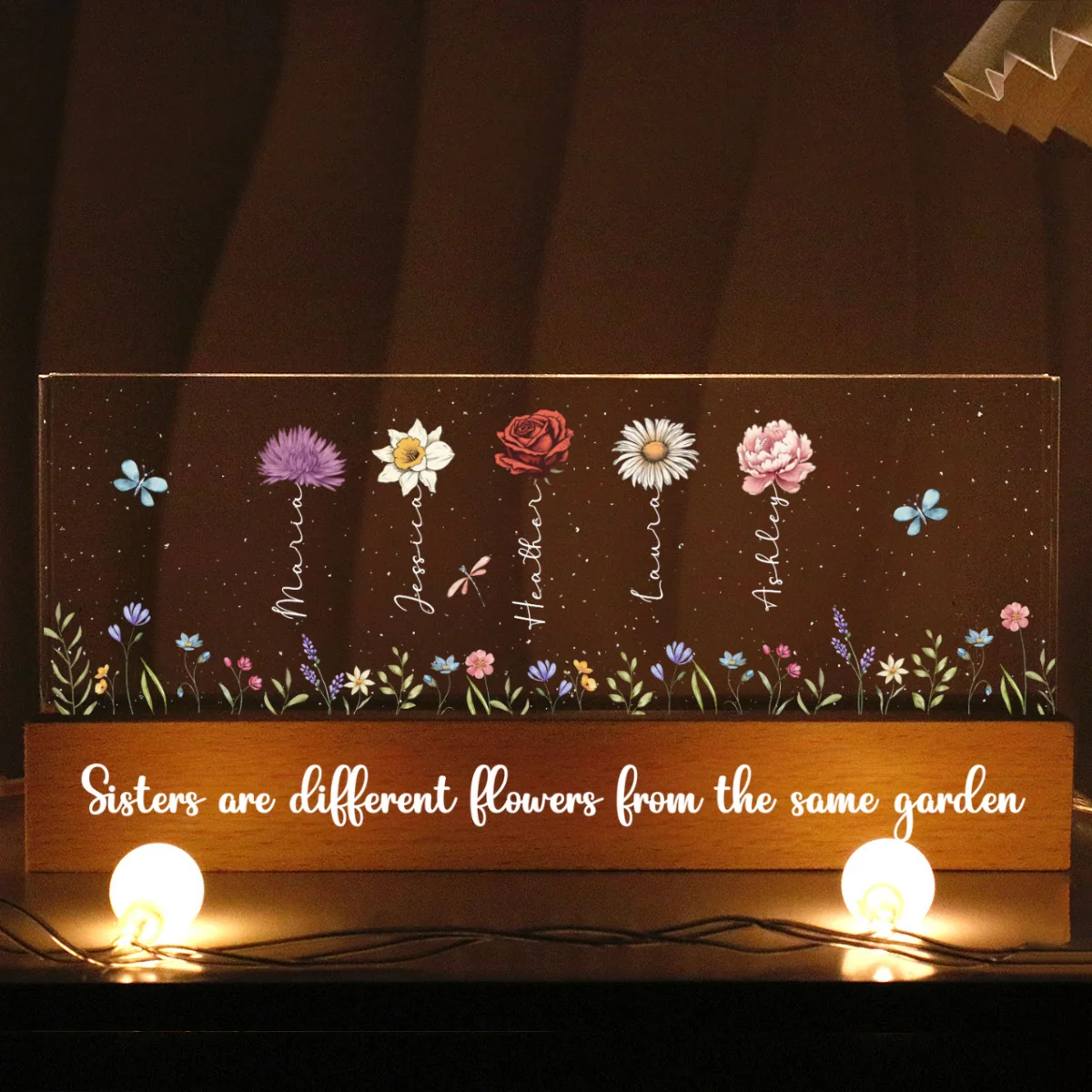 Sisters Besties Are Different Flowers From The Same Garden Personalized Acrylic Block LED Night Light - Image 7