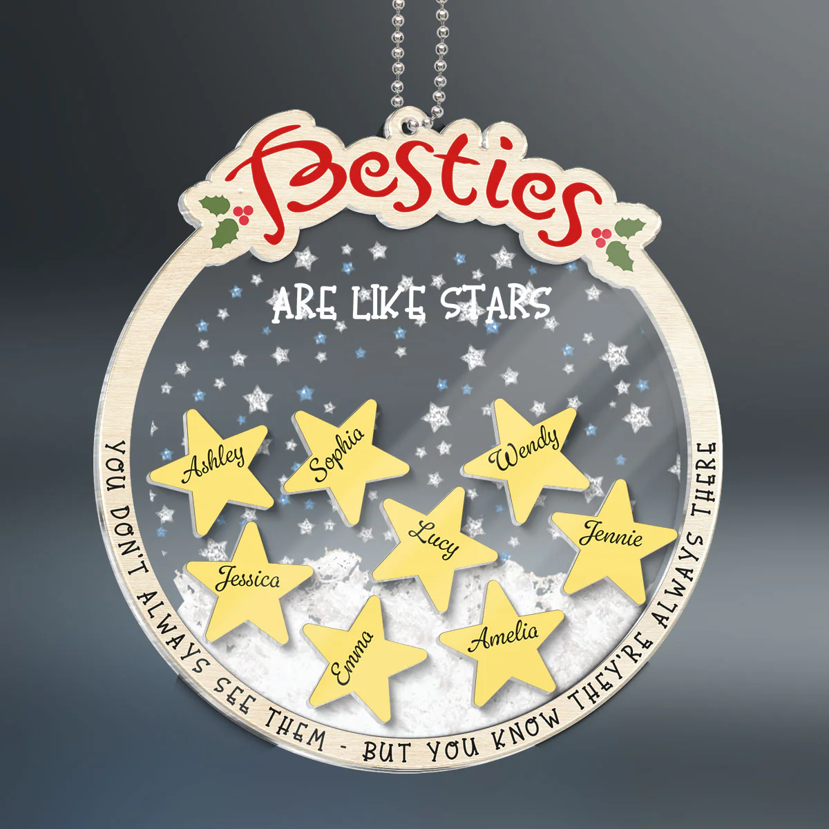 Sisters Besties Are Like Stars They're Always There Personalized 4D Shaker Ornament, Christmas Gifts For Sisters, Siblings, Best Friends - Image 2
