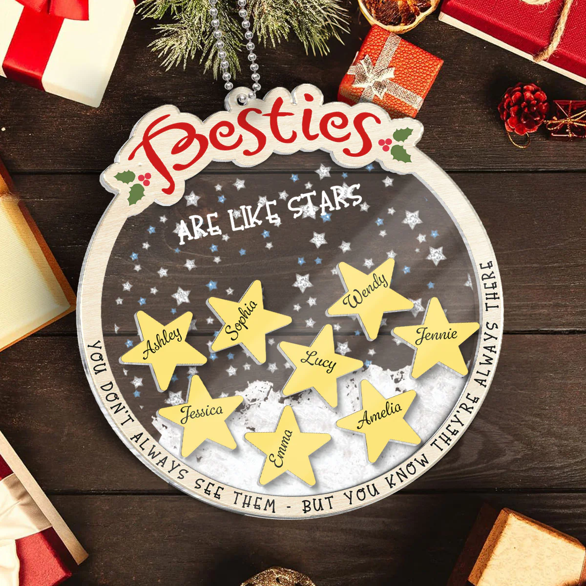 Sisters Besties Are Like Stars They're Always There Personalized 4D Shaker Ornament, Christmas Gifts For Sisters, Siblings, Best Friends - Image 3