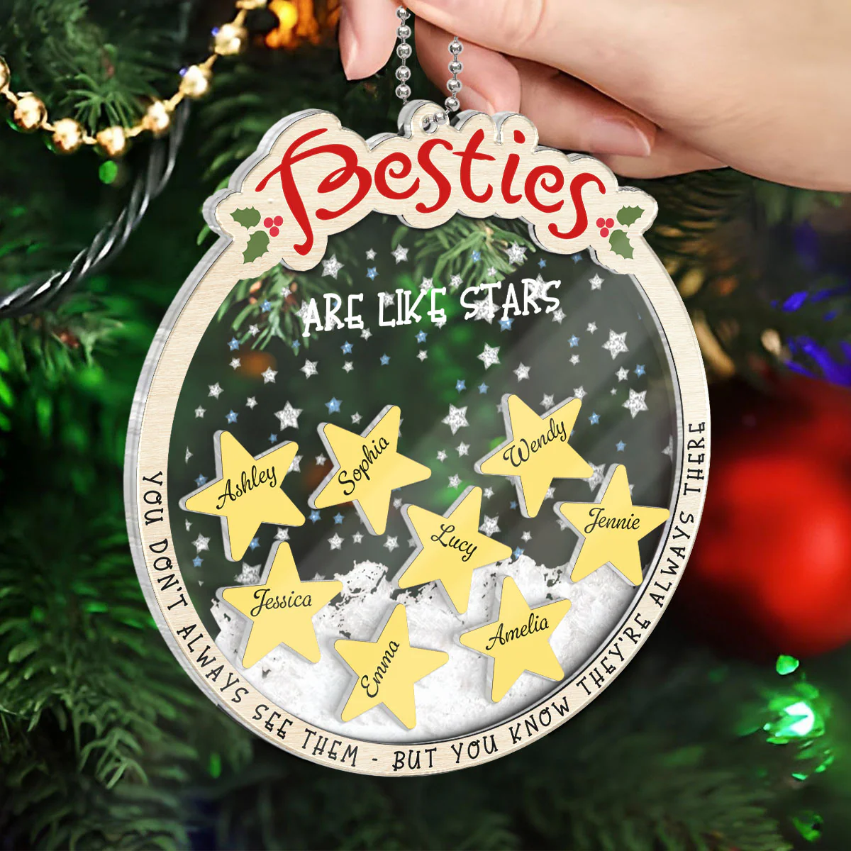 Sisters Besties Are Like Stars They're Always There Personalized 4D Shaker Ornament, Christmas Gifts For Sisters, Siblings, Best Friends - Image 4
