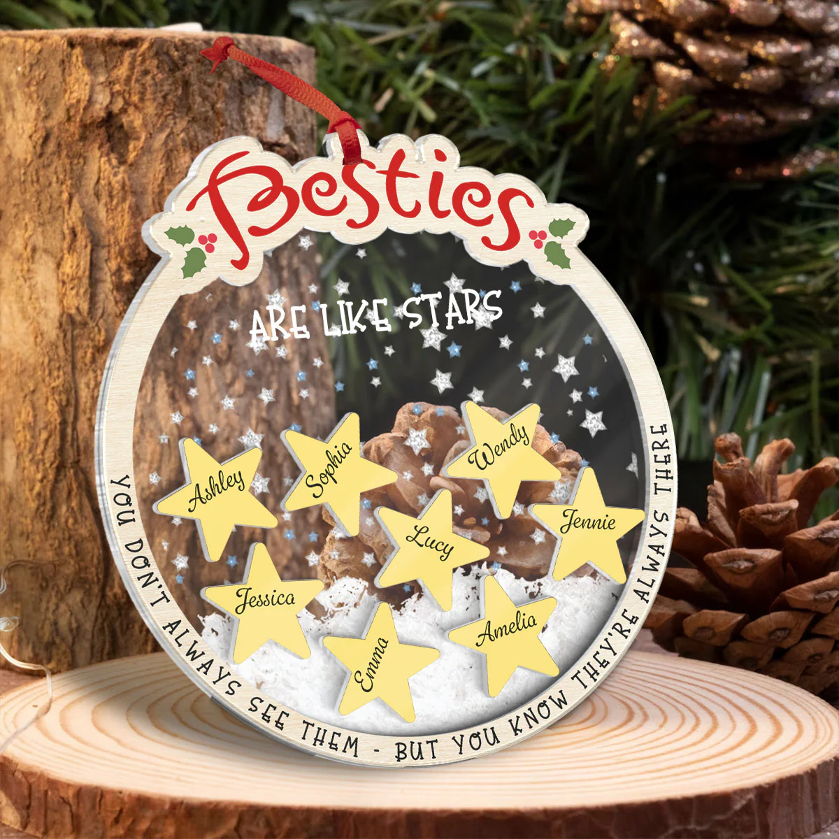 Sisters Besties Are Like Stars They're Always There Personalized 4D Shaker Ornament, Christmas Gifts For Sisters, Siblings, Best Friends - Image 5