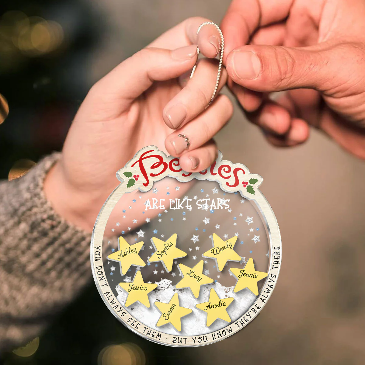 Sisters Besties Are Like Stars They're Always There Personalized 4D Shaker Ornament, Christmas Gifts For Sisters, Siblings, Best Friends - Image 6