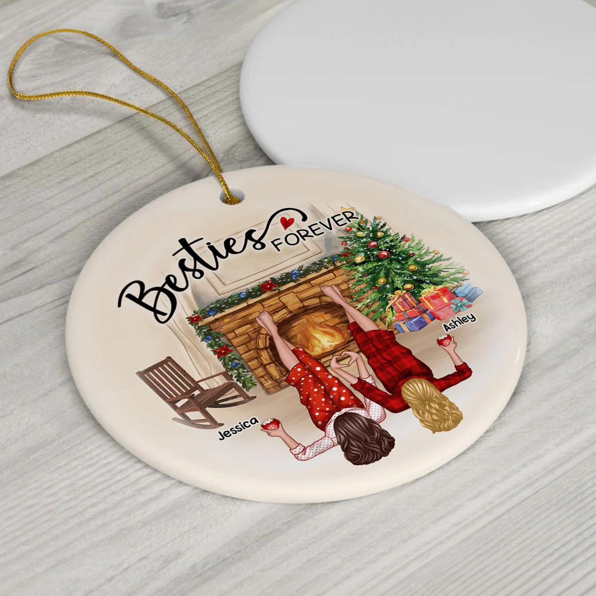 Sisters Besties By The Fireplace Personalized Ceramic Ornament, Christmas Gift for Besties, Sisters - Image 8